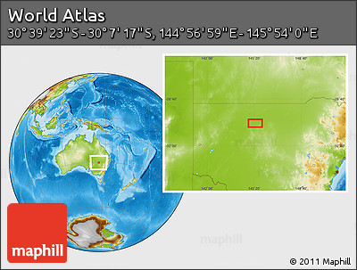 Physical Location Map of the Area around 30° 23' 20" S, 145° 25' 30" E