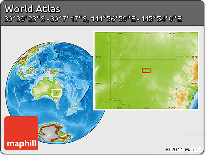 Physical Location Map of the Area around 30° 23' 20" S, 145° 25' 30" E