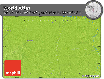 Physical Map of the Area around 30° 23' 20" S, 147° 7' 30" E