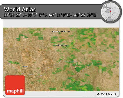Satellite 3D Map of the Area around 30° 23' 20" S, 147° 58' 29" E