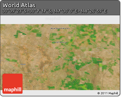 Satellite 3D Map of the Area around 30° 23' 20" S, 147° 58' 29" E