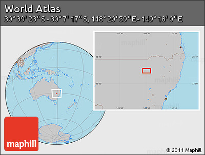 Gray Location Map of the Area around 30° 23' 20" S, 148° 49' 29" E