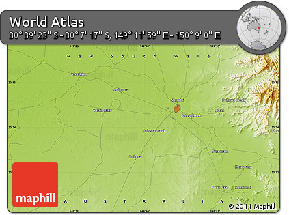 Physical Map of the Area around 30° 23' 20" S, 149° 40' 30" E