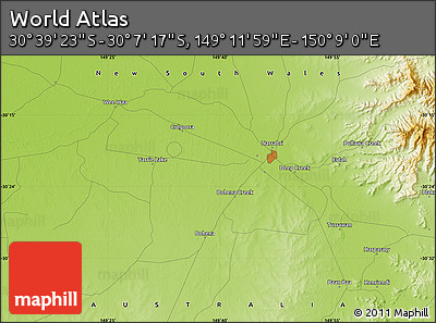 Physical Map of the Area around 30° 23' 20" S, 149° 40' 30" E