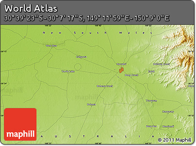 Physical Map of the Area around 30° 23' 20" S, 149° 40' 30" E