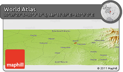 Physical Panoramic Map of the Area around 30° 23' 20" S, 149° 40' 30" E
