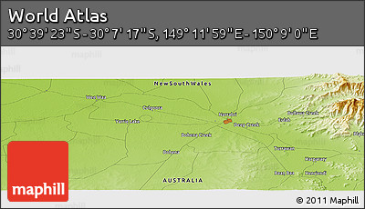 Physical Panoramic Map of the Area around 30° 23' 20" S, 149° 40' 30" E