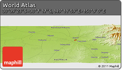Physical Panoramic Map of the Area around 30° 23' 20" S, 149° 40' 30" E