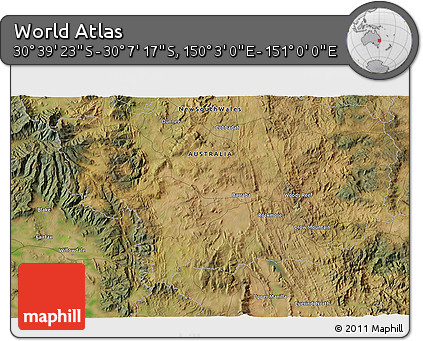 Satellite 3D Map of the Area around 30° 23' 20" S, 150° 31' 30" E