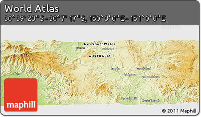 Physical Panoramic Map of the Area around 30° 23' 20" S, 150° 31' 30" E