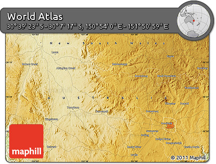 Physical Map of the Area around 30° 23' 20" S, 151° 22' 30" E