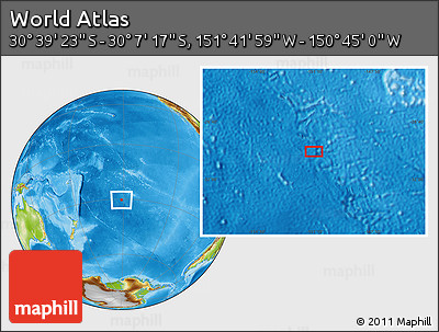 Physical Location Map of the Area around 30° 23' 20" S, 151° 13' 29" W