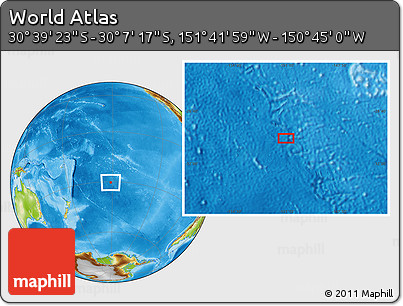 Physical Location Map of the Area around 30° 23' 20" S, 151° 13' 29" W