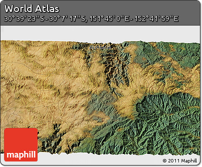 Satellite 3D Map of the Area around 30° 23' 20" S, 152° 13' 29" E