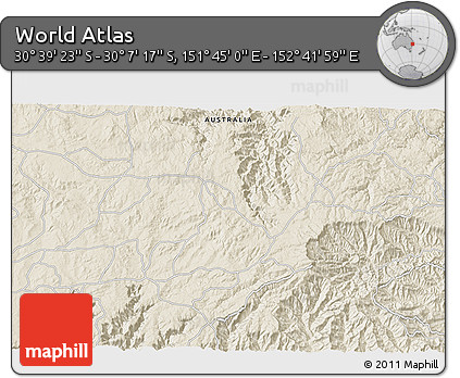 Shaded Relief 3D Map of the Area around 30° 23' 20" S, 152° 13' 29" E