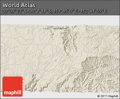 Shaded Relief 3D Map of the Area around 30° 23' 20" S, 152° 13' 29" E
