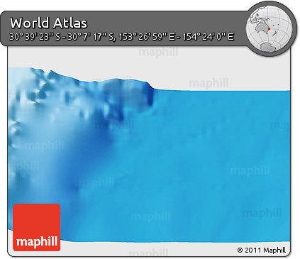 Physical 3D Map of the Area around 30° 23' 20" S, 153° 55' 30" E