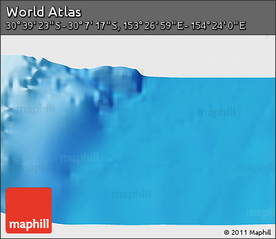 Physical 3D Map of the Area around 30° 23' 20" S, 153° 55' 30" E