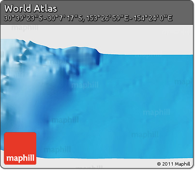 Physical 3D Map of the Area around 30° 23' 20" S, 153° 55' 30" E