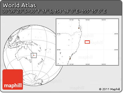 Blank Location Map of the Area around 30° 23' 20" S, 154° 46' 30" E