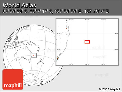 Blank Location Map of the Area around 30° 23' 20" S, 157° 19' 29" E