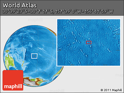 Physical Location Map of the Area around 30° 23' 20" S, 157° 10' 30" W