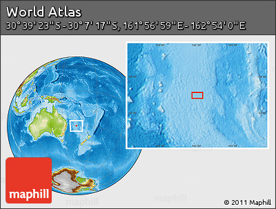 Physical Location Map of the Area around 30° 23' 20" S, 162° 25' 30" E