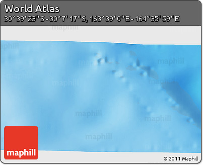 Shaded Relief 3D Map of the Area around 30° 23' 20" S, 164° 7' 30" E