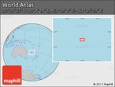Gray Location Map of the Area around 30° 23' 20" S, 164° 7' 30" E