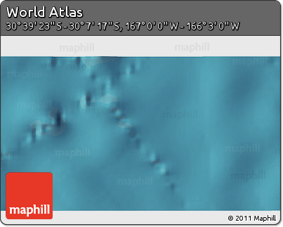Satellite 3D Map of the Area around 30° 23' 20" S, 166° 31' 30" W