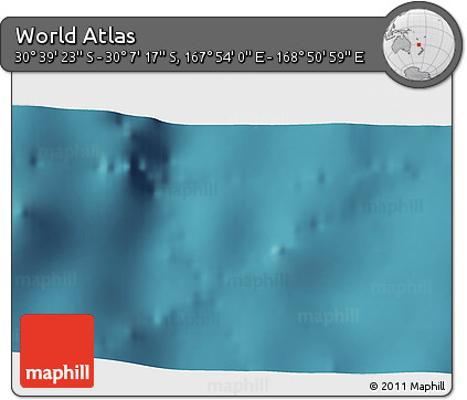 Satellite 3D Map of the Area around 30° 23' 20" S, 168° 22' 30" E