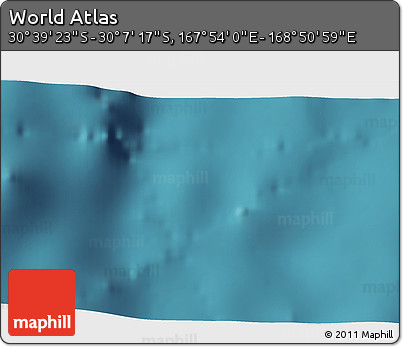 Satellite 3D Map of the Area around 30° 23' 20" S, 168° 22' 30" E