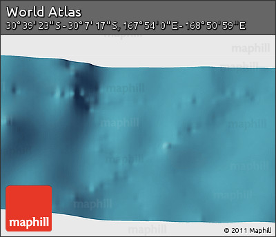 Satellite 3D Map of the Area around 30° 23' 20" S, 168° 22' 30" E