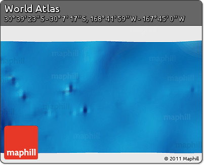 Physical 3D Map of the Area around 30° 23' 20" S, 168° 13' 29" W