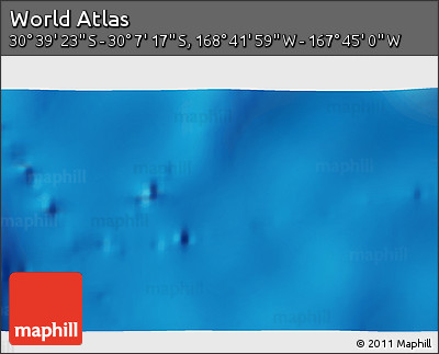 Shaded Relief 3D Map of the Area around 30° 23' 20" S, 168° 13' 29" W