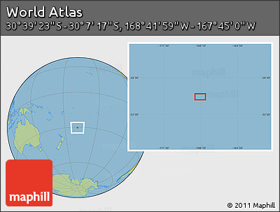Savanna Style Location Map of the Area around 30°&nbsp;23'&nbsp;20"&nbsp;S,&nbsp;168°&nbsp;13'&nbsp;29"&nbsp;W