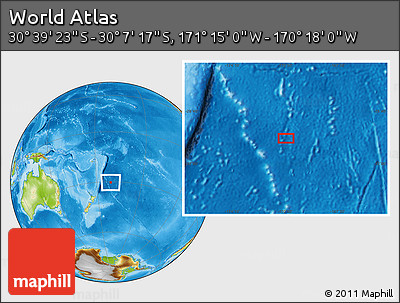 Physical Location Map of the Area around 30° 23' 20" S, 170° 46' 30" W