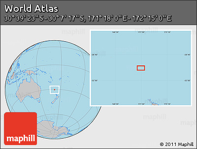 Gray Location Map of the Area around 30° 23' 20" S, 171° 46' 30" E