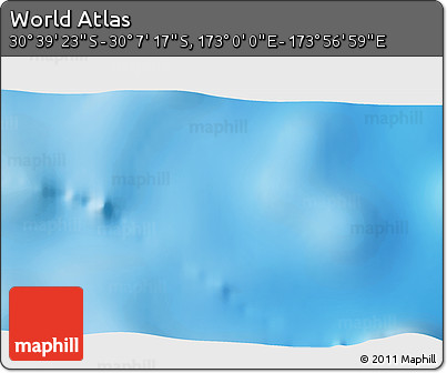Physical 3D Map of the Area around 30° 23' 20" S, 173° 28' 29" E