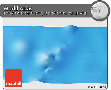 Shaded Relief 3D Map of the Area around 30° 23' 20" S, 174° 19' 29" E