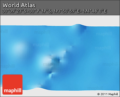Shaded Relief 3D Map of the Area around 30° 23' 20" S, 174° 19' 29" E