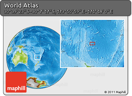 Physical Location Map of the Area around 30° 23' 20" S, 174° 19' 29" E