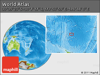 Physical Location Map of the Area around 30° 23' 20" S, 174° 19' 29" E