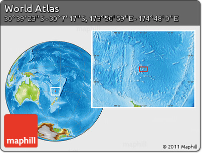 Physical Location Map of the Area around 30° 23' 20" S, 174° 19' 29" E