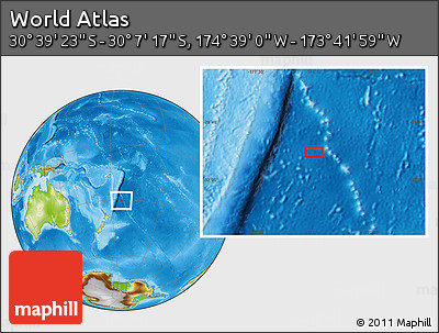 Physical Location Map of the Area around 30° 23' 20" S, 174° 10' 30" W