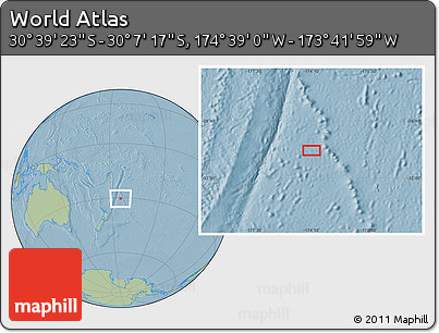 Savanna Style Location Map of the Area around 30° 23' 20" S, 174° 10' 30" W, hill shading