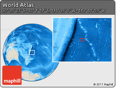 Shaded Relief Location Map of the Area around 30° 23' 20" S, 174° 10' 30" W