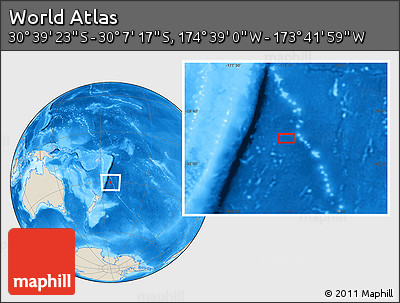 Shaded Relief Location Map of the Area around 30° 23' 20" S, 174° 10' 30" W