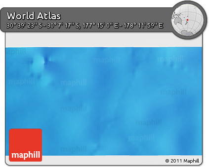 Shaded Relief 3D Map of the Area around 30° 23' 20" S, 177° 43' 29" E