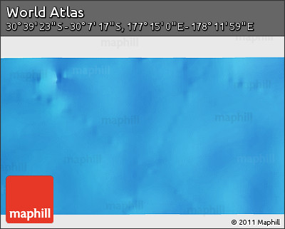Shaded Relief 3D Map of the Area around 30° 23' 20" S, 177° 43' 29" E